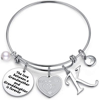 Load image into Gallery viewer, A&amp;PLUV™ Grandmother &amp; Granddaughter "Forever Love" Quote, Initial Letter Charm Bangle grandmother granddaughter necklace A&amp;PLUV™ 
