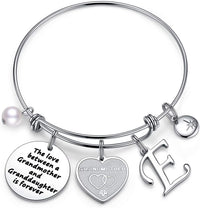 Load image into Gallery viewer, A&amp;PLUV™ Grandmother &amp; Granddaughter "Forever Love" Quote, Initial Letter Charm Bangle grandmother granddaughter necklace A&amp;PLUV™ E 
