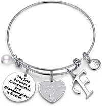Load image into Gallery viewer, A&amp;PLUV™ Grandmother &amp; Granddaughter "Forever Love" Quote, Initial Letter Charm Bangle grandmother granddaughter necklace A&amp;PLUV™ F 
