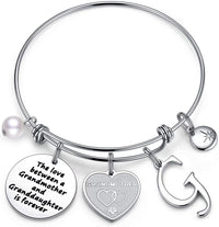 Load image into Gallery viewer, A&amp;PLUV™ Grandmother &amp; Granddaughter "Forever Love" Quote, Initial Letter Charm Bangle grandmother granddaughter necklace A&amp;PLUV™ G 
