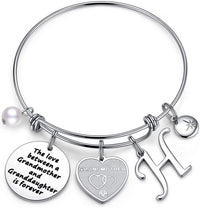 Load image into Gallery viewer, A&amp;PLUV™ Grandmother &amp; Granddaughter "Forever Love" Quote, Initial Letter Charm Bangle grandmother granddaughter necklace A&amp;PLUV™ H 
