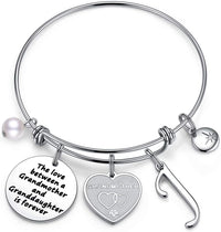 Load image into Gallery viewer, A&amp;PLUV™ Grandmother &amp; Granddaughter "Forever Love" Quote, Initial Letter Charm Bangle grandmother granddaughter necklace A&amp;PLUV™ J 

