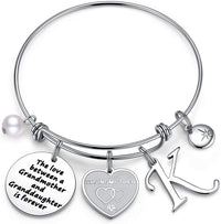 Load image into Gallery viewer, A&amp;PLUV™ Grandmother &amp; Granddaughter "Forever Love" Quote, Initial Letter Charm Bangle grandmother granddaughter necklace A&amp;PLUV™ K 
