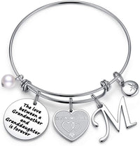 Load image into Gallery viewer, A&amp;PLUV™ Grandmother &amp; Granddaughter "Forever Love" Quote, Initial Letter Charm Bangle grandmother granddaughter necklace A&amp;PLUV™ M 
