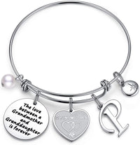 Load image into Gallery viewer, A&amp;PLUV™ Grandmother &amp; Granddaughter "Forever Love" Quote, Initial Letter Charm Bangle grandmother granddaughter necklace A&amp;PLUV™ P 
