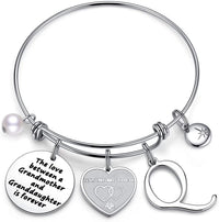 Load image into Gallery viewer, A&amp;PLUV™ Grandmother &amp; Granddaughter "Forever Love" Quote, Initial Letter Charm Bangle grandmother granddaughter necklace A&amp;PLUV™ Q 
