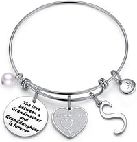 Load image into Gallery viewer, A&amp;PLUV™ Grandmother &amp; Granddaughter "Forever Love" Quote, Initial Letter Charm Bangle grandmother granddaughter necklace A&amp;PLUV™ S 
