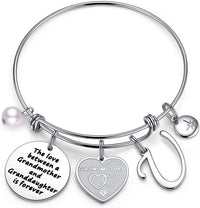 Load image into Gallery viewer, A&amp;PLUV™ Grandmother &amp; Granddaughter "Forever Love" Quote, Initial Letter Charm Bangle grandmother granddaughter necklace A&amp;PLUV™ U 
