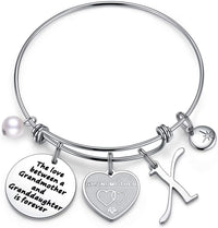 Load image into Gallery viewer, A&amp;PLUV™ Grandmother &amp; Granddaughter "Forever Love" Quote, Initial Letter Charm Bangle grandmother granddaughter necklace A&amp;PLUV™ X 

