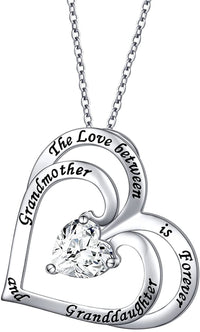 Load image into Gallery viewer, DCHLuv™ Grandmother + Granddaughter S925 Sterling Silver "Love Forever" Quote Heart Crystal Necklace grandmother granddaughter necklace DCHLuv™ 
