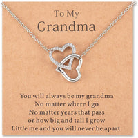 Load image into Gallery viewer, M&amp;VLuv™ Grandmother Interlocking Hearts, White Gold Plated + Cubic Zirconia Necklace w/ Message Card grandmother necklace M&amp;VLuv™ 
