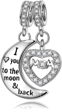 Load image into Gallery viewer, QueenLuv™ S925 Sterling Silver MOM "Love You to Moon" Cubic Zirconia Heart Pendant Charms mother charm QueenLuv™ 
